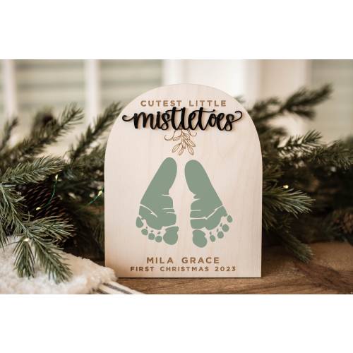 Baby Footprint Christmas Sign Mistletoes Baby Footprint Craft Baby's First Christmas Sign Christmas Craft Activity Personalized Footprint