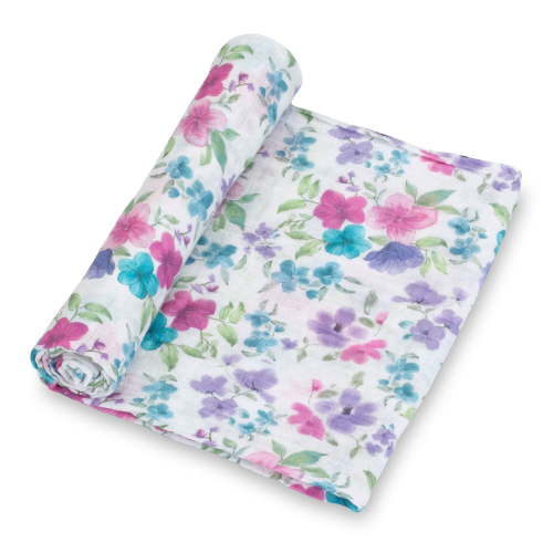 LollyBanks Baby Swaddle Blanket for Girls, 100% Cotton Muslin Swaddle, Soft and Lightweight 47 x 47 Inches Swaddles for Newborns, Gentle Toddler Blankets, Baby Essentials (Wildflower Print)