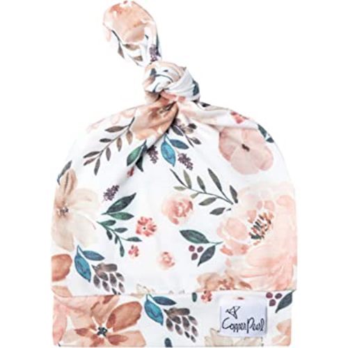 Copper Pearl Baby Beanie Hat Top Knot Stretchy Soft Autumn