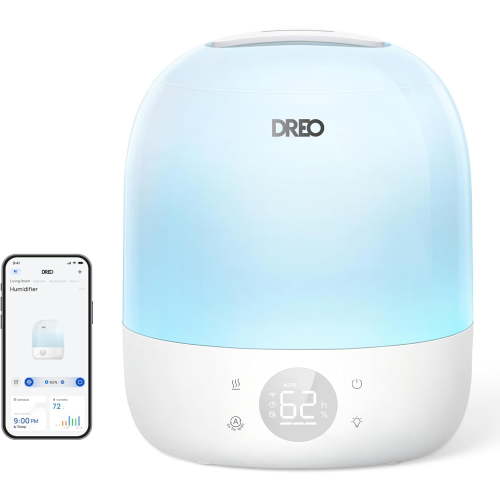 DREO Smart Humidifiers for Bedroom Baby HM409S, 1500+ RGB Night Light & Sleep Routine Trainer, Ultra Quiet 28dB & 3L Top Fill Cool Mist Humidifier for Nursery, Air humidifier for Plants Indoor