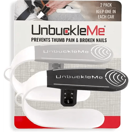 UnbuckleMe Car Seat Buckle Release Tool (As Seen on Shark Tank) - Easy Opener Aid for Arthritis, Long Nails, Older Kids - Button Pusher for Infant, Toddler Car Seats (2 Pack, Black & Gray)