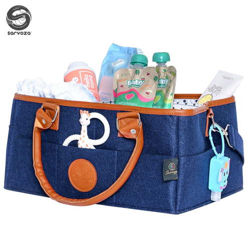 Sarvoza Diaper Caddy Organizer Bag Storage Tote for Baby Stuff Gifts for Moms Navy Blue
