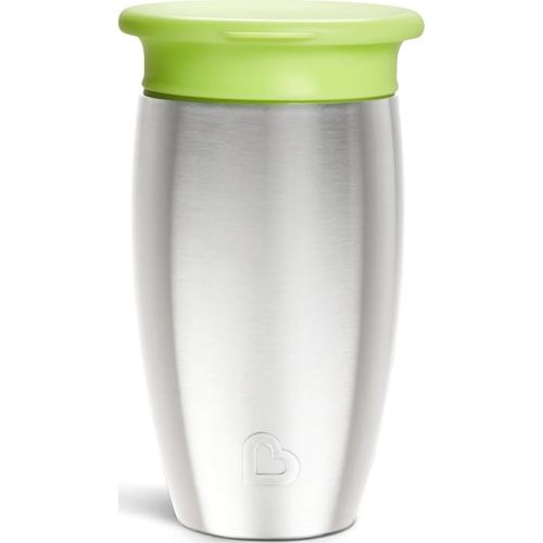 Munchkin Stainless Steel Sippy Cups for Toddlers 1-3, Spill Proof Miracle 360 Cup, Insulated, 10 Ounce, Green
