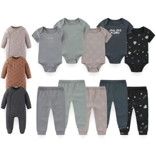 Unisex Baby Layette Set 13 Pack Cotton Boy Girl Pants Bodysuits Rompers Gender Neutral Infant Clothes