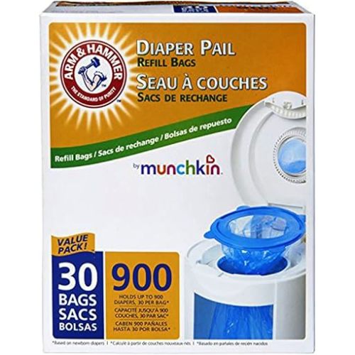 Munchkin Arm & Hammer Diaper Pail Snap, Seal and Toss Refill Bags, 900 Count, 30 Pack