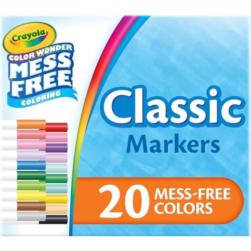 Crayola Color Wonder Marker Refill Set (20ct), Mess Free Broad Line Markers for Toddlers, Mess Free Coloring for Kids, Toddler Gifts