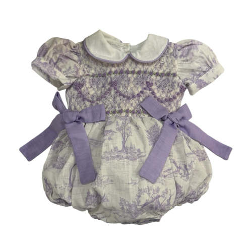 Claudia Bows Toile de Jouy Lilac Handsmocked Romper – Piccoli & Co ®