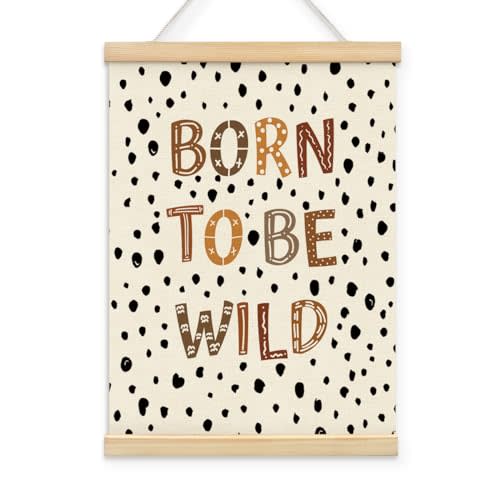 BIWSHA Born to Be Wild Poster Hanger Frame 12x16 Inch, Kids Room Wall Prints Decor, Boys Room Wall Decor, Kids Play Room Must Haves, Polka Wall Hanging Printed on Linen with Wood Frames