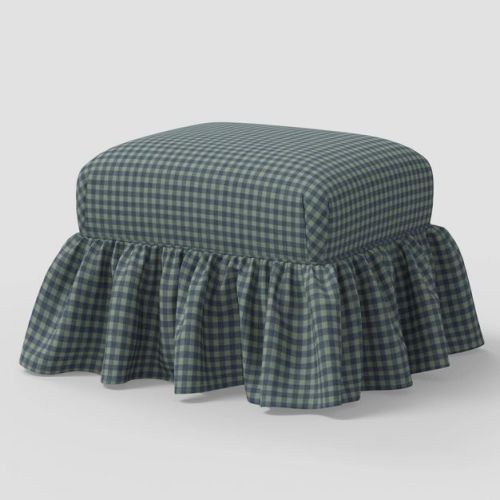 Ruffled Skirt Square Ottoman Whitaker Gingham Spruce - Threshold™ designed with Studio McGee