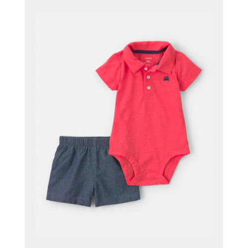 Baby Boy 2-Piece Polo Shirt & Short Set - Orange/Blue | Carter's
