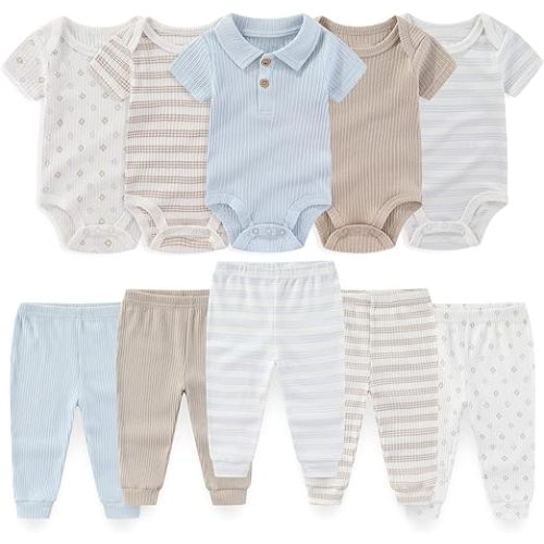 falianni Unisex Baby Short-Sleeve Bodysuits and Pants 0-12M | Cotton New Born Clothes,Short Sleeve,Snap Crotch Design,Trousers,Daily Wear,Party Clothes,Combination and Pairing