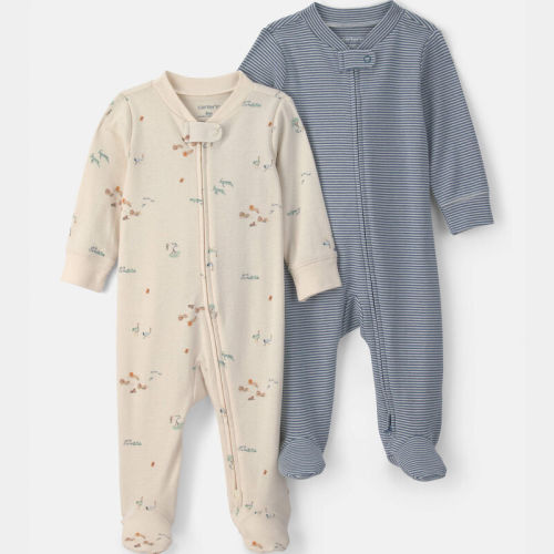 Baby Boy 2-Pack Safari Snug Fit Sleepers - Blue/Ivory | Carter’s Oshkosh Canada
