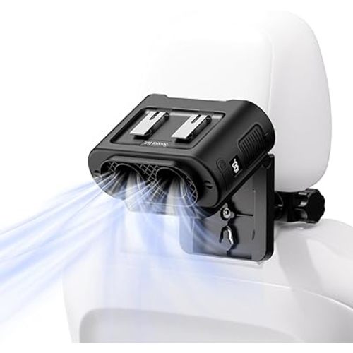 Socool Portable Car Fan - 14500mAh Rechargeable Battery Opearated, Clip on Car Seat Headrest 360 Rotatable, 5-Speed Backseat Fans for Baby Rear Facing Cooling with Dual Air Outlets for SUV RV Truck