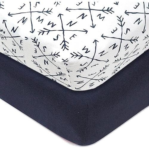 HonestBaby Classics Fitted Crib Sheets Set Standard Mattress, 100% Organic Cotton Baby Boys, Girls, Neutral, 2 Pack - Compass, One Size