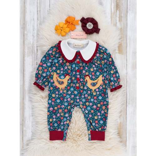 Garden Bloom Hen Embroidered Romper