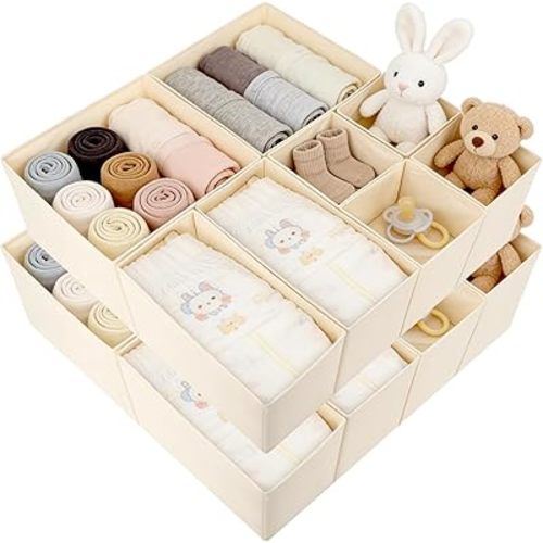 Drawer Organizer Clothes, 16 Pack Dresser Organizer Bins, Foldable Closet Organizers and Storage Fabric Dresser Bins, Shallow Drawer Dividers for Clothing, Underwears, Socks, Tie