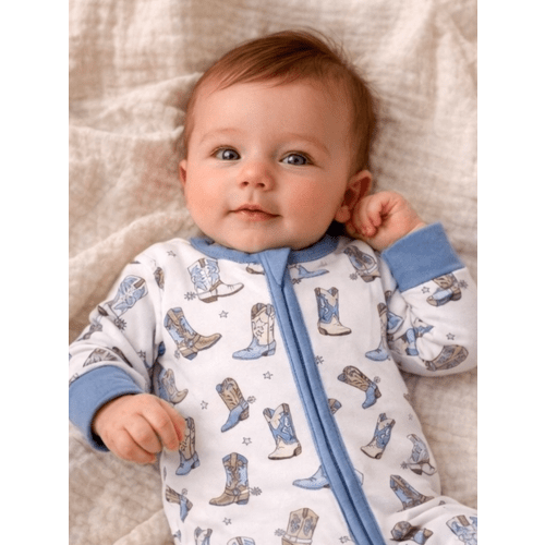 2-Way Zip Romper, Cowboy Boots