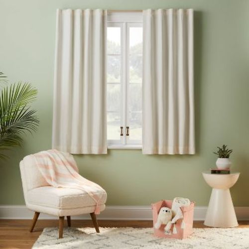 63" Blackout Chambray Cotton Kids' Panel Cream - Pillowfort™: Noise Reduction, Uv Protection, Energy Efficient
