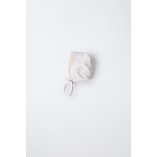 SEERSUCKER STRIPE LACE BONNET - Pale pink | ZARA United States