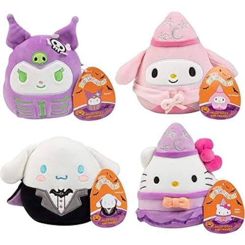 Squishmallows 5-Inch Halloween Hello Kitty Squish Value Pack - Get Four Mini Officially Licensed Sanrio Squishmallows - Collectible Soft & Squishy Stuffed Animal Toy - Gift for Kids, Girls & Boys