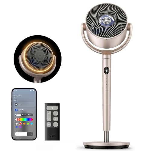 DREO Smart Fans for Bedroom, 120° +120° Omni-Directional Oscillating Fan, 100ft Quiet Pedestal Fan with RGB Light, 9 Speeds, 6 Modes, 8H Timer, Wi-Fi/Voice, 35-40" Floor Fans, Starlight