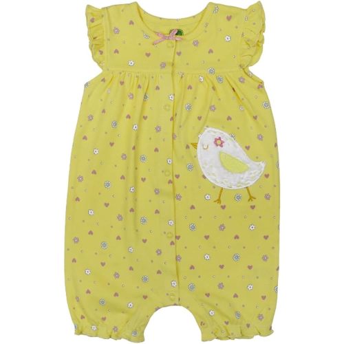 John Deere Yellow Chick Chicken Flower Heart Ruffle Sleeve Romper Sizes 3/6, 6/9, 9/12 Months