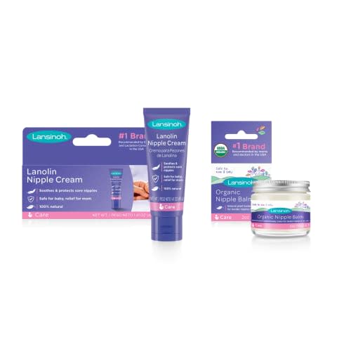 Lansinoh Lanolin Nipple Cream (1.41 Ounces) and Organic Nipple Balm (2 Ounces), Breastfeeding Essentials, 1 Count Each