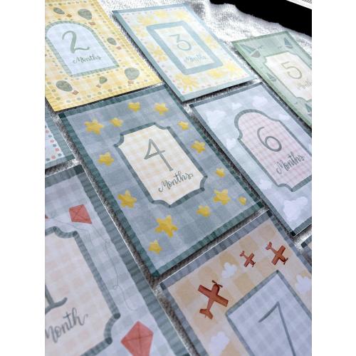 Baby Boy Milestone Cards – 12 Month Vintage Style Monthly Photo Prop Set – Classic Boy Nursery Decor