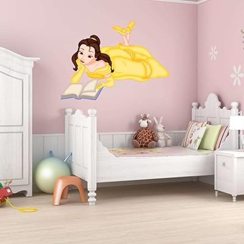 Cute Princess Belle Reading Book Decal - Pre-Masked Decal for Girl's Bedroom - Size: 20 Inches X 14 Inches