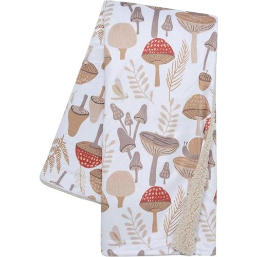 Lambs & Ivy Mushroom Meadow Soft White/Taupe Luxury Baby Blanket