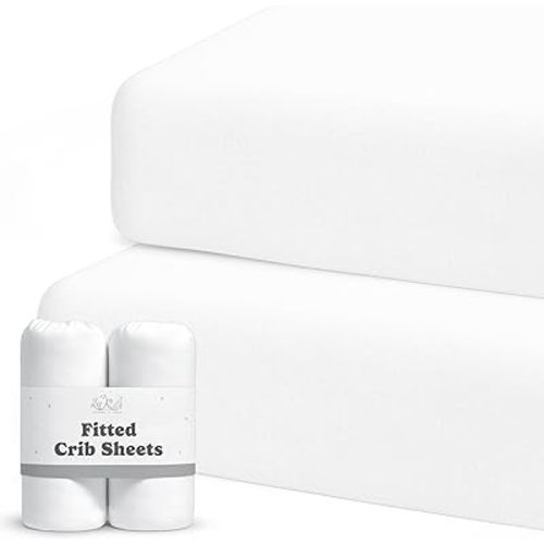 Crib Sheets for Boys & Girls – 2 Pack Fitted Baby Crib Sheets Neutral for Standard & Toddler Bed Mattress – Buttery Soft Organic Cotton Blend (Moonlit White)