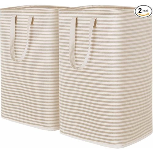 Lifewit 2 Pack Laundry Basket 80L Each, Collapsible Clothes Hamper with Reinforced Handles, Freestanding Waterproof Design for Bedroom and Laundry Room, Beige 160L Total