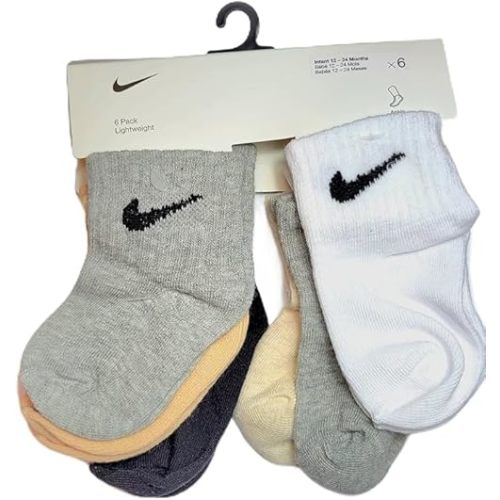 Nike Baby Lightweight Ankle Socks (6 Pack) (US, Age, 6 Months, 12 Months, Grey/White/Tan/Black)