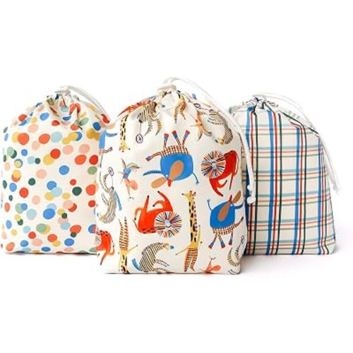 Esembly Ditty Bag Trio - Reusable Waterproof Wet Bags for Cloth Diapers, Swimsuits, Toiletries, and Snacks, Set of 3 - Circus