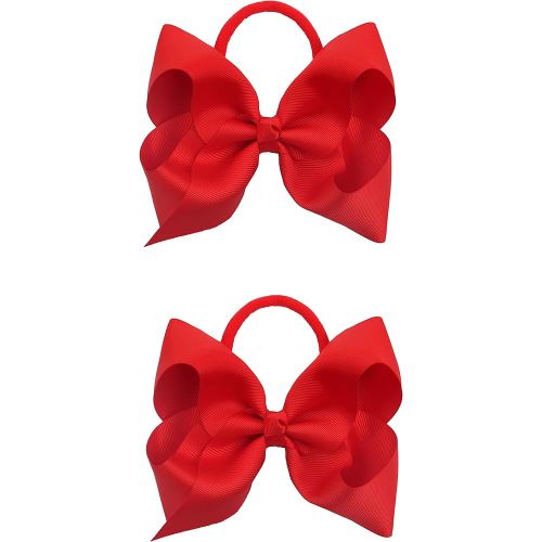 2Pcs 6 Inches Ribbon Baby Girls Headbands Infant Elastic Hairbands Large Cheer Bow Hair Band Accessories for Child Toddlers Girls (Red)