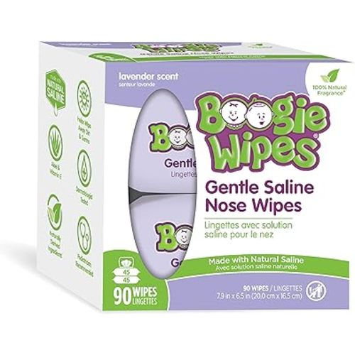 Saline Nose Wipes by Boogie, for Baby & Kids, Face, Hand & Body, FSA/HSA Eligible, Made with Vitamin E, Aloe, and Natural Saline, Lavender Scent, 90 Count (Pack of 1)