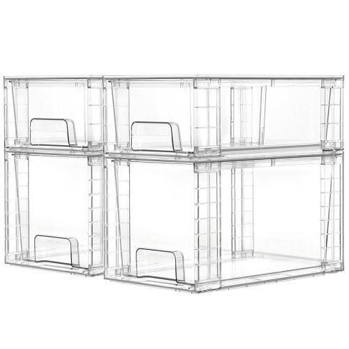 Amazon.com: Vtopmart 4 Pack Clear Stackable Storage Drawers,Easy to Assemble Bathroom Organizers and Storage with handles,Plastic Drawers for Kitchen Pantry,Cabinet,Under Sink Organization : Home & Kitchen