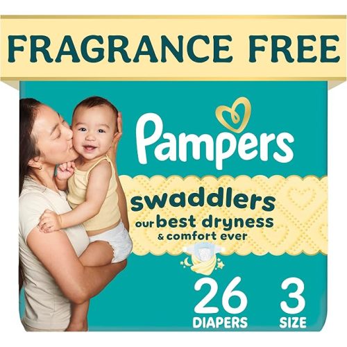 Pampers Swaddlers Diapers, Size 3 (13-26 lbs), 26 Count, Fragrance Free, Hypoallergenic, Absorbent, Pediatrician Recommended, Skin Safe
