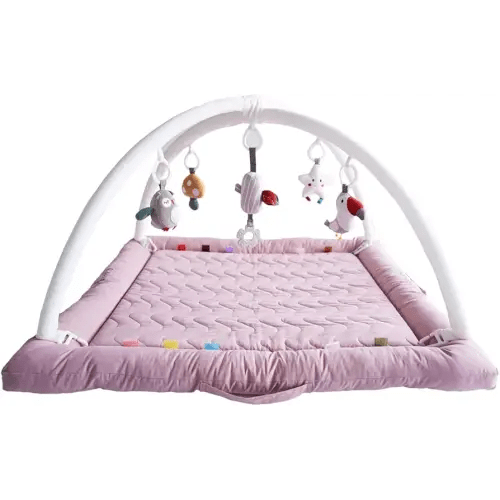 Play Gym with 5 Sensory Toys, Thick & Plush Playmat for Floor, Tummy Time Mat, Convertible Stage-Based Development from Baby to Toddler (Mistyrose)