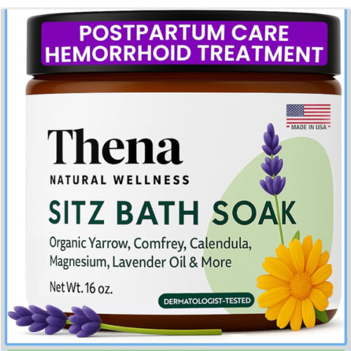 Best Organic Sitz Bath Soak Postpartum Care & Post Partum Essentials, Natural Hemorrhoid Treatment for Women & Moms with Epsom Dead Sea Salt Witch Hazel, Sitz Bath for Toilet, Thena