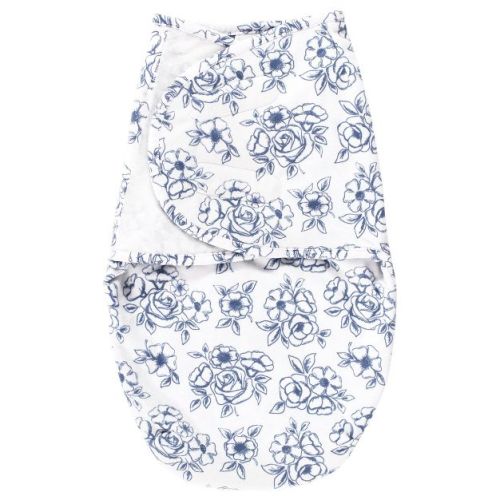 Hudson Baby Infant Girl Plush Faux Fur Swaddle Wrap, Blue Toile, 0-3 Months