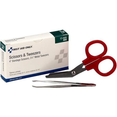 First Aid Only 17-005 Bandage Scissors and Forceps Tweezers Set for First Aid and More