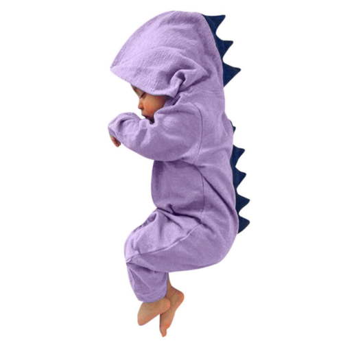 Ulitacool Baby Girls Onesies Long Sleeve Solid Color Dinosaur Hooded Romper Jumpsuit Outfits Casual Girl Clothing 0-3 Months Purple