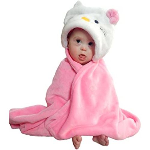 Hooded Toddler Blanket | Plush Soft Animal Baby or Infant Hoodie Blankie 36x27 + Hood (Light Pink)