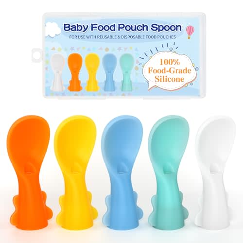 Infant Feeding Essentials & Baby Food Pouches Attachable Toppers: Seamless, Non-Drip Spoons for Baby's Diet, Compatible with Assorted Pouch Forms, Perfect for Infants 3+ Months, Pack of 5