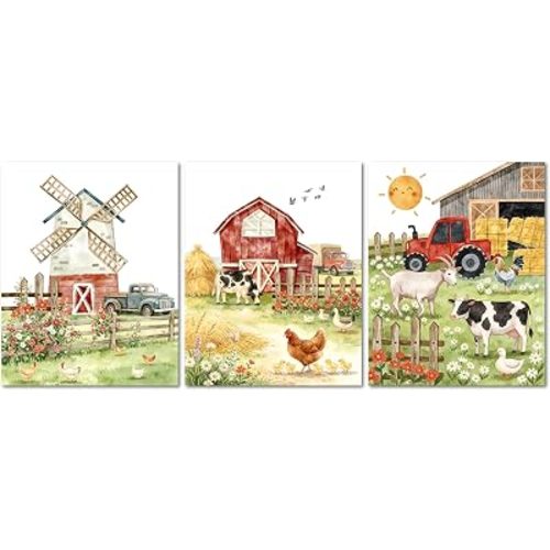 ZOIYINO Farm Animal Nursery Prints,Nursery Kids Farmhouse Unframed Poster