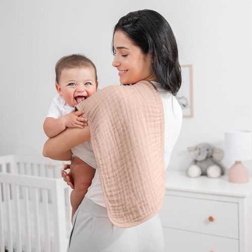 Comfy Cubs Muslin Burp Cloths 20" x 10", Pack of 10 - Large, 6-Layer, Ultra Absorbent 100% Cotton for Baby Drool and Messes - Soft, Safe & Gentle Baby Burp Cloths for Boys & Girls - Blush