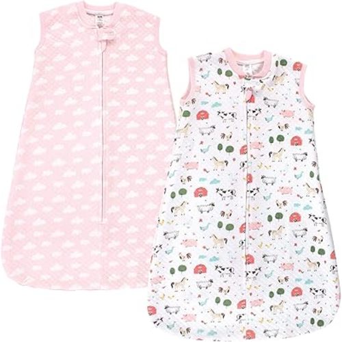 Hudson Baby Unisex Baby Premium Quilted Sleeveless Sleeping Bag and Wearable Blanket, Girl Farm Animals, 0-6 Months