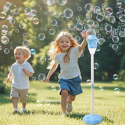 AIERSA Rechargeable Bubble Stand Machine,Height 47 Inches Stand Up Automatic Bubble Machine for Kids,Outdoor Tall Bubble Maker with Lights,Standing Bubble Machine for Parties