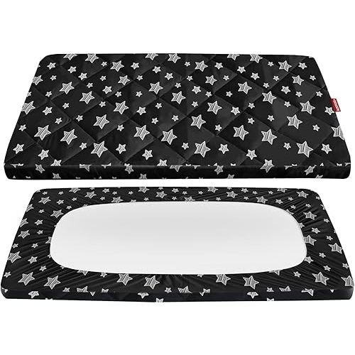 Pack and Play Sheets Fitted, Breathable Thick Playard Lovely Print Cover 39"×27"×5" Compatible with Graco Pack n Play, Black Star